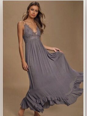 Free People FP One "Adella" Slip Crochet Lace Maxi Dress Smocked